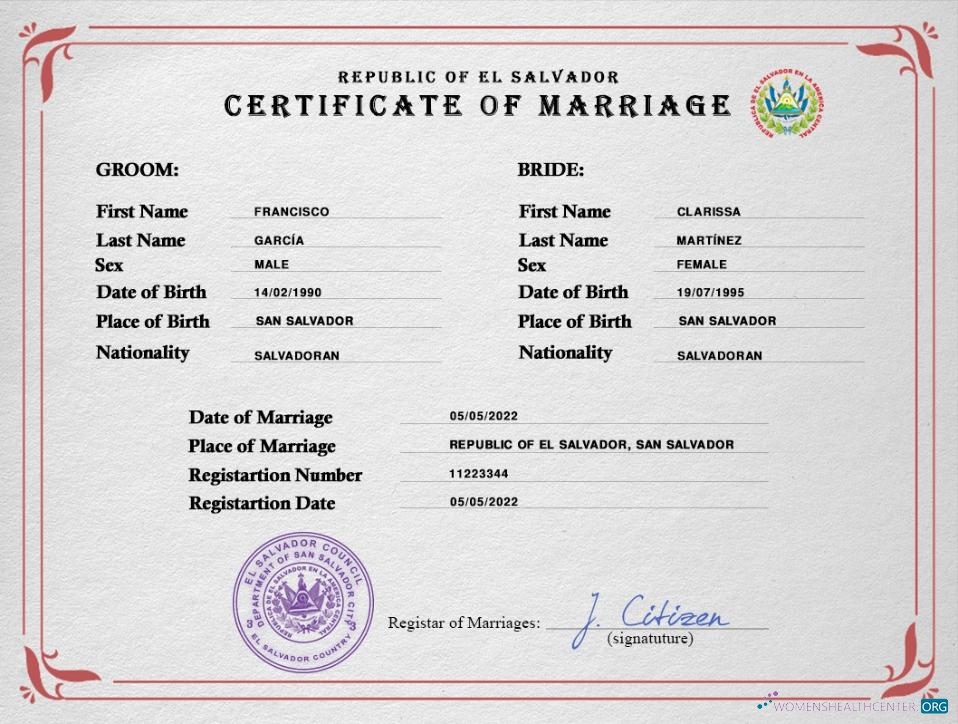 Download El Salvador marriage certificate PSD template Photoshop template